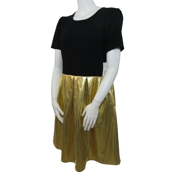 New LuLaRoe S Amelia Dress Elegant Collection Black Gold Lame Sparkle Shimmer - Picture 6 of 9